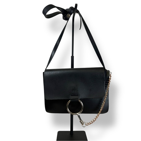 Chloe Handbags - Chloe Faye Black Leather Ring Crossbody Bag